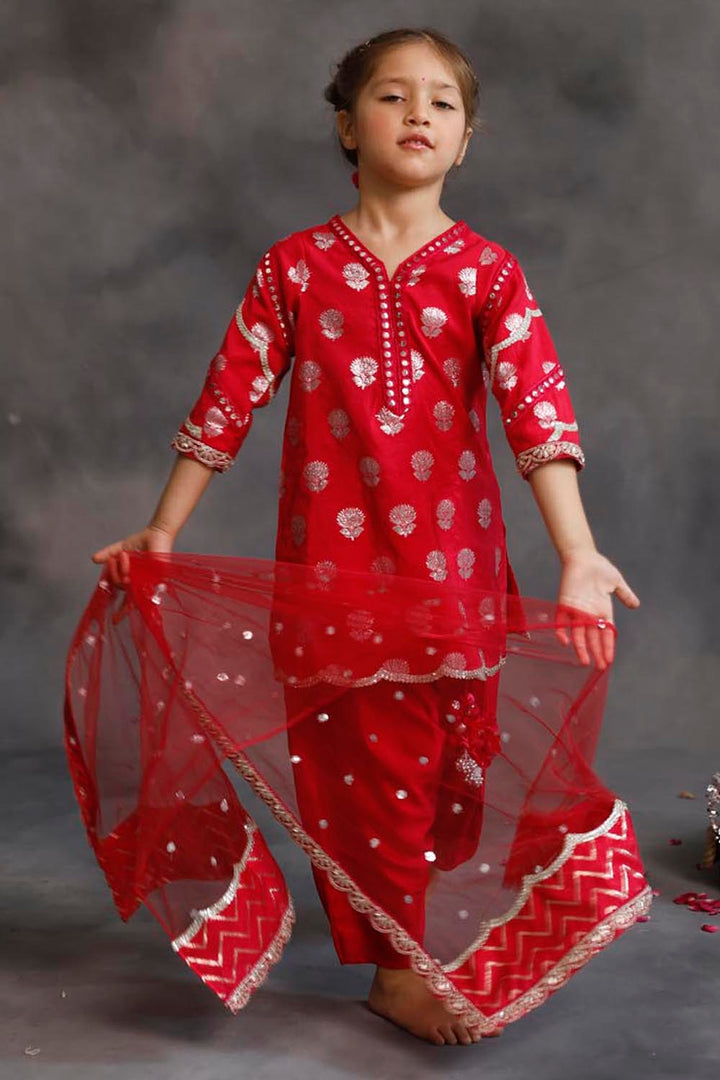 Rani Pink and Silver Kurta 3-Piece Set