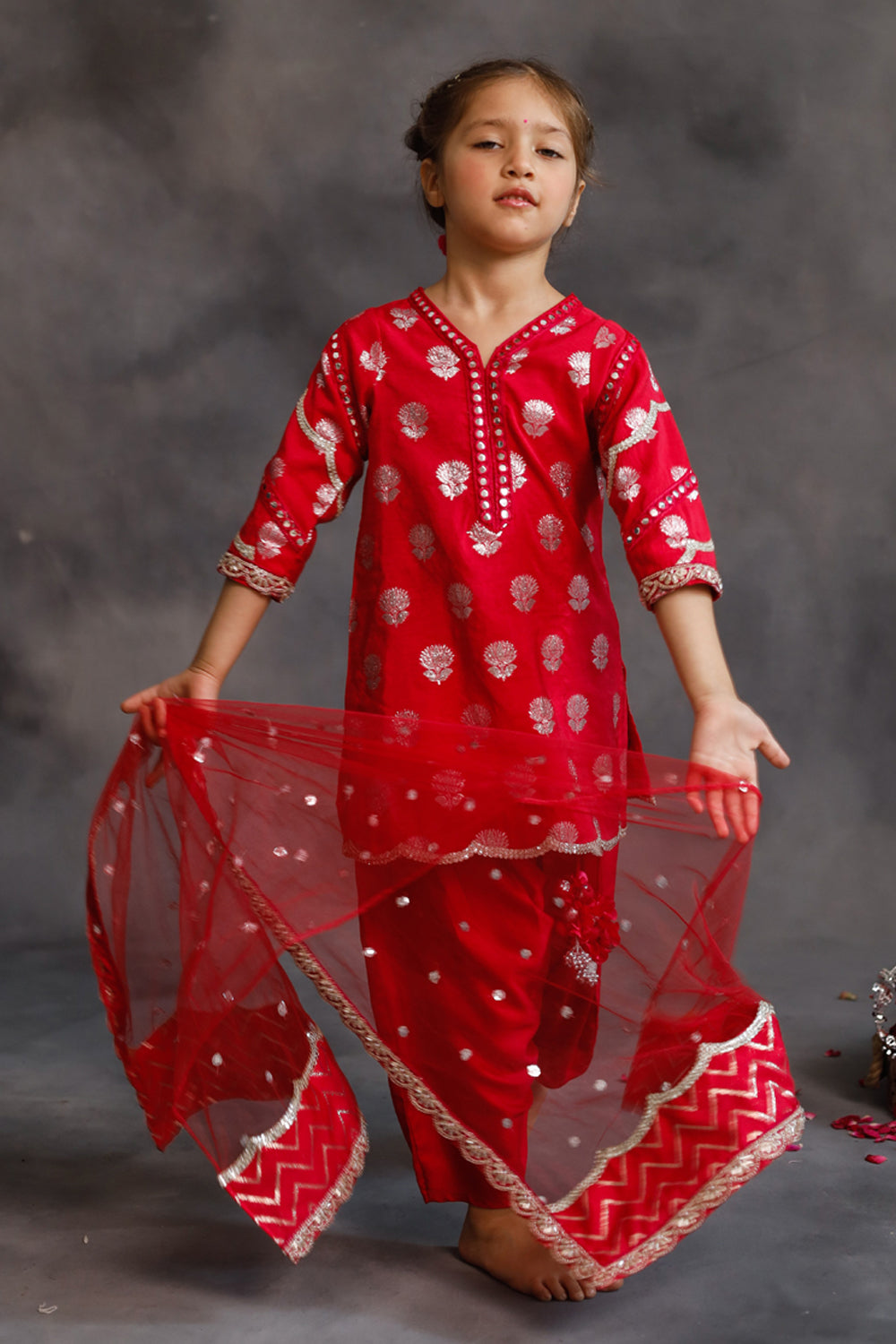 Rani Pink and Silver Kurta 3-Piece Set