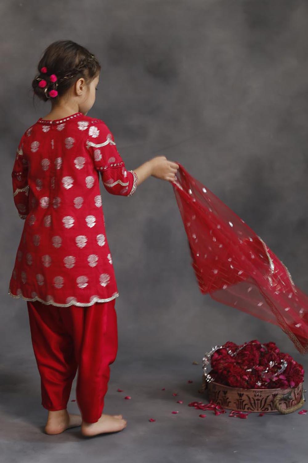 Rani Pink and Silver Kurta 3-Piece Set