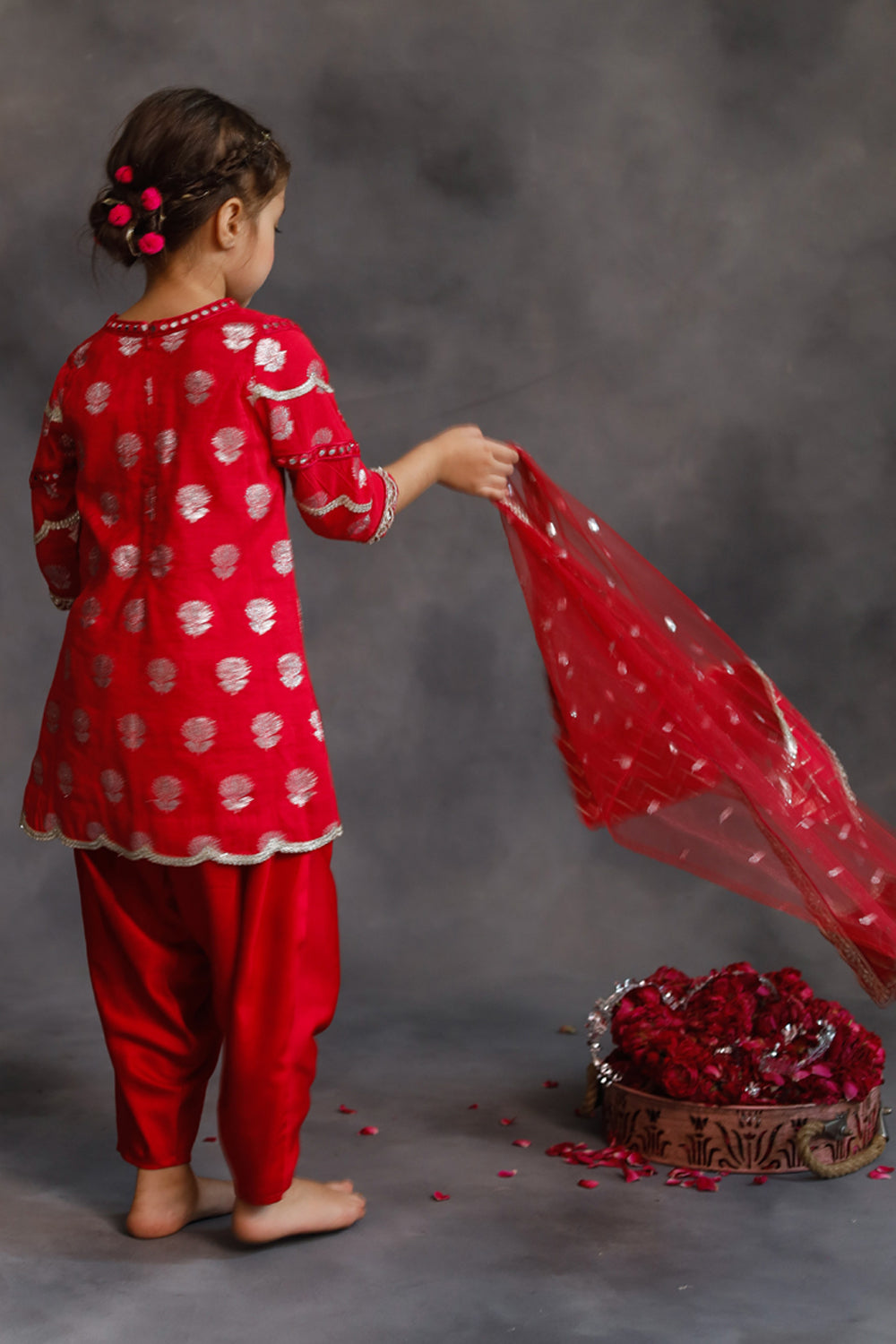 Rani Pink and Silver Kurta 3-Piece Set