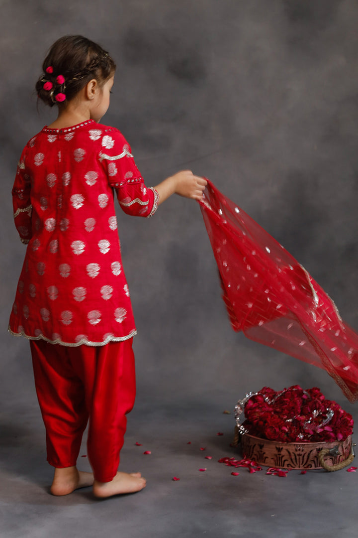 Rani Pink and Silver Kurta 3-Piece Set