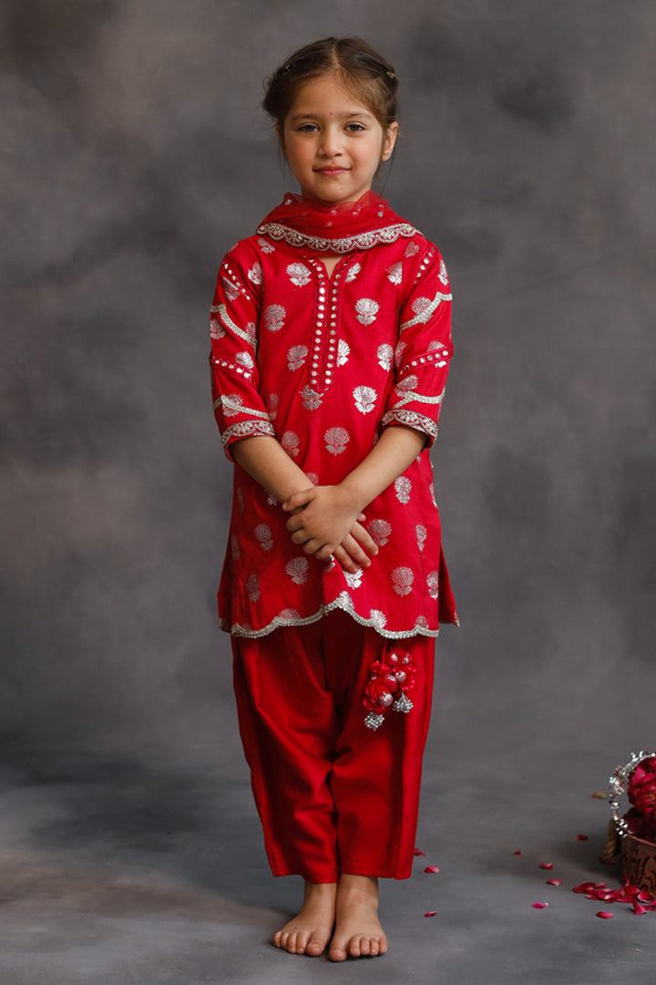 Rani Pink and Silver Kurta 3-Piece Set