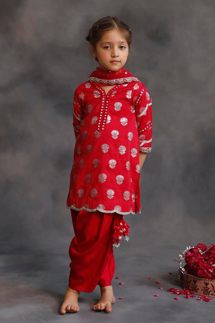 Rani Pink and Silver Kurta 3-Piece Set