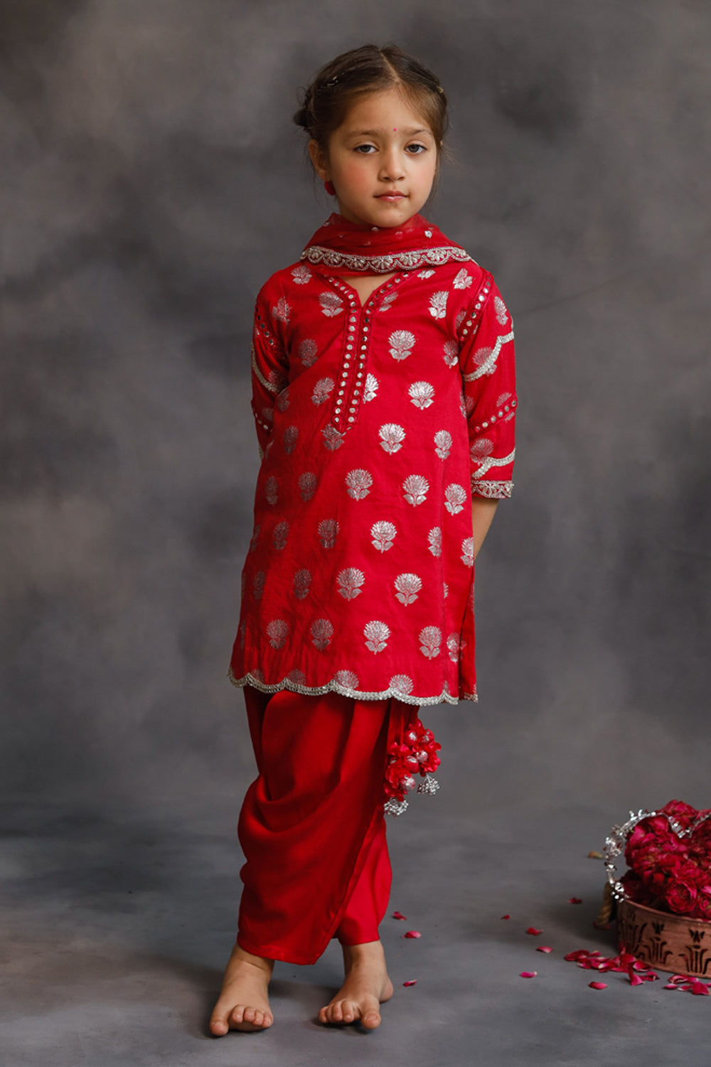 Rani Pink and Silver Kurta 3-Piece Set