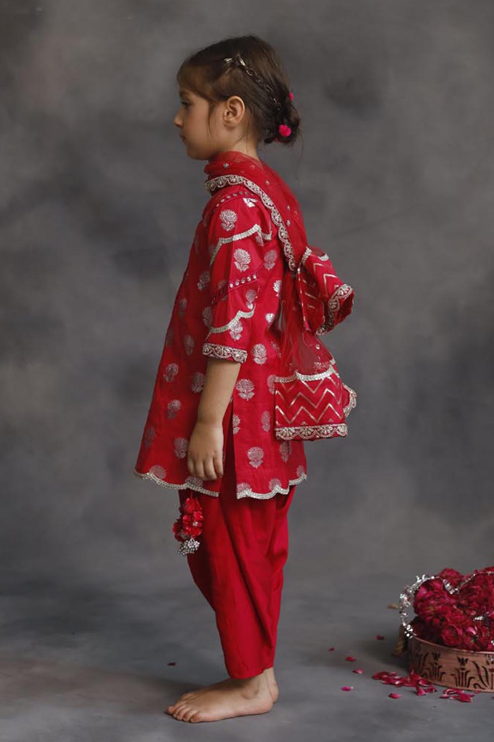 Rani Pink and Silver Kurta 3-Piece Set