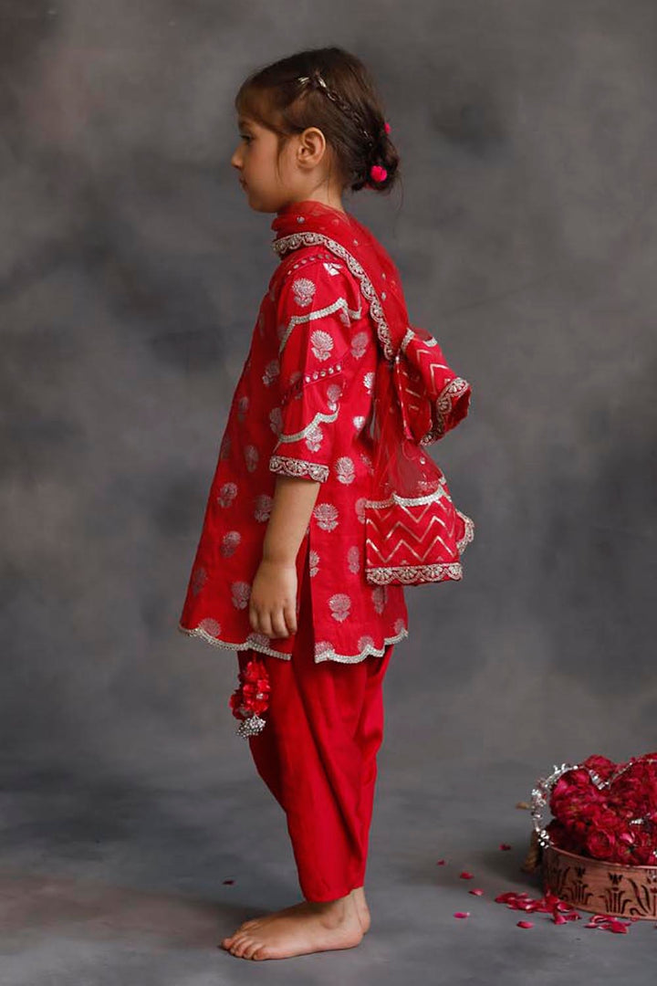 Rani Pink and Silver Kurta 3-Piece Set