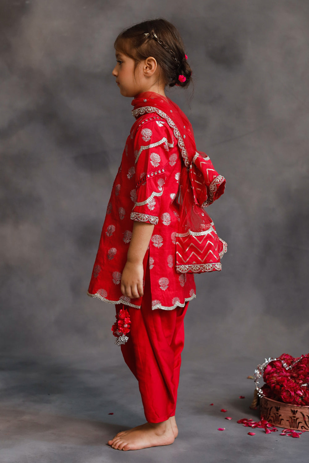 Rani Pink and Silver Kurta 3-Piece Set