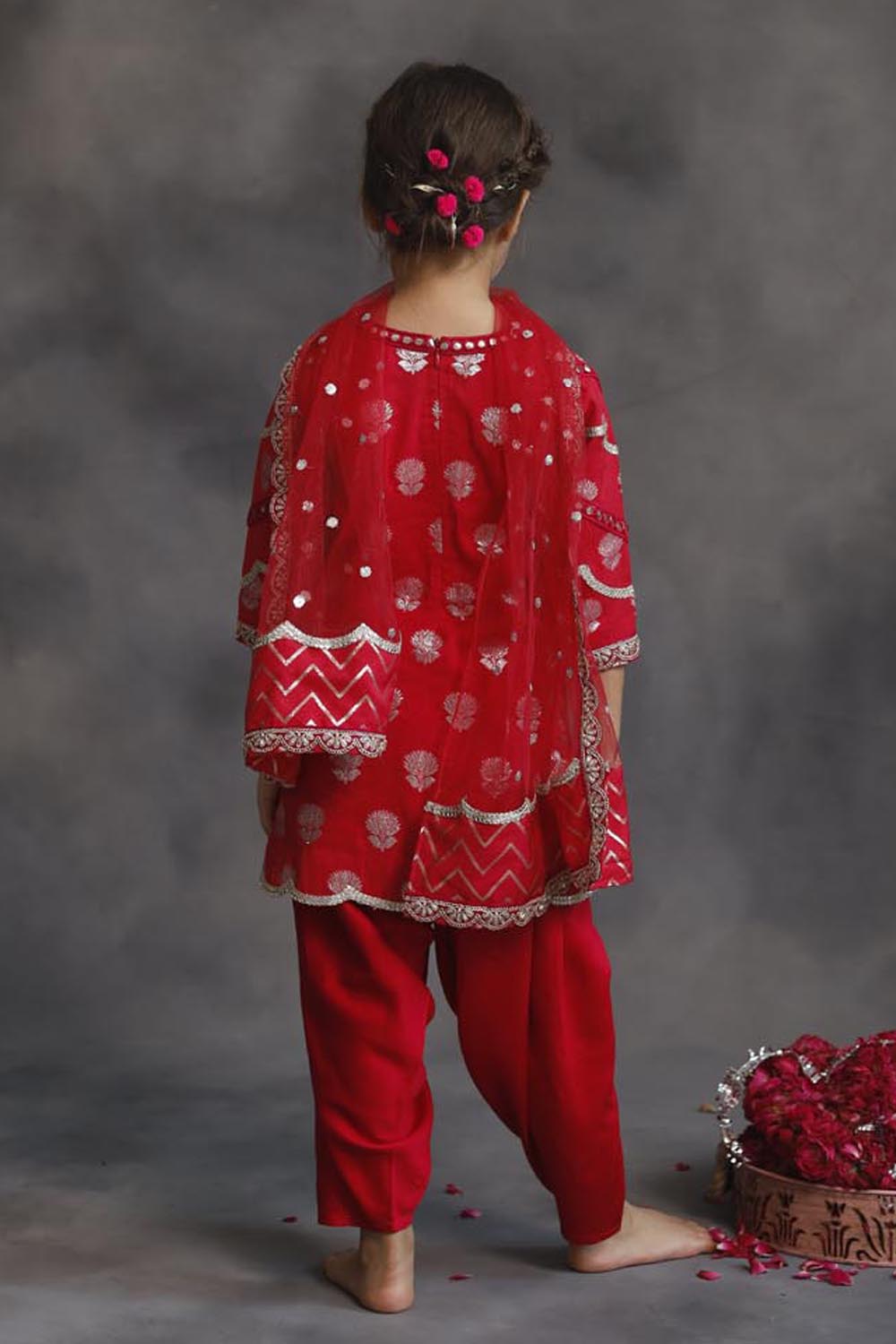 Rani Pink and Silver Kurta 3-Piece Set