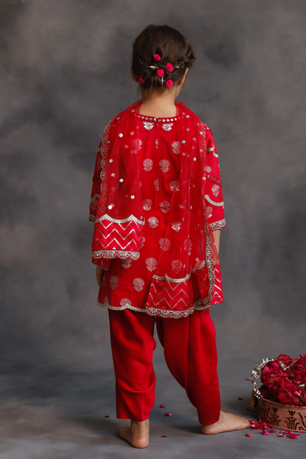 Rani Pink and Silver Kurta 3-Piece Set
