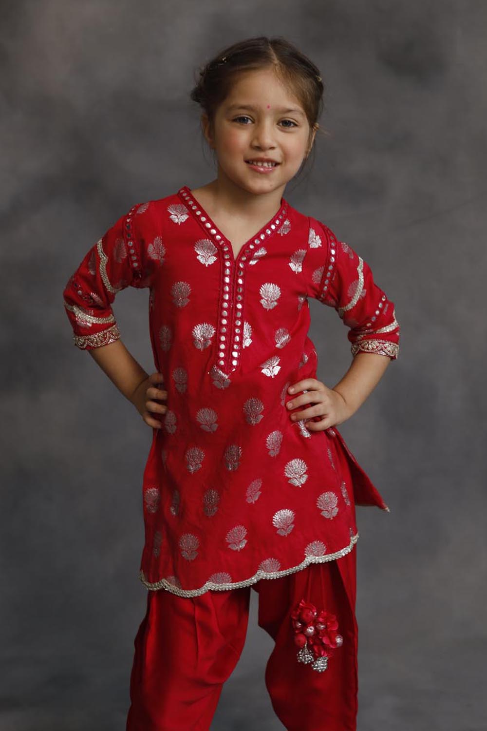 Rani Pink and Silver Kurta 3-Piece Set