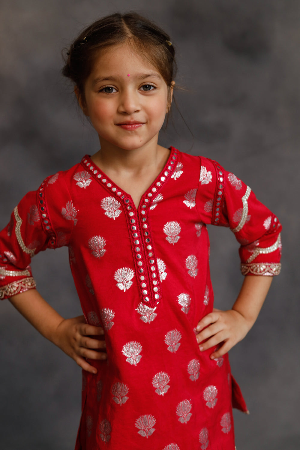 Rani Pink and Silver Kurta 3-Piece Set