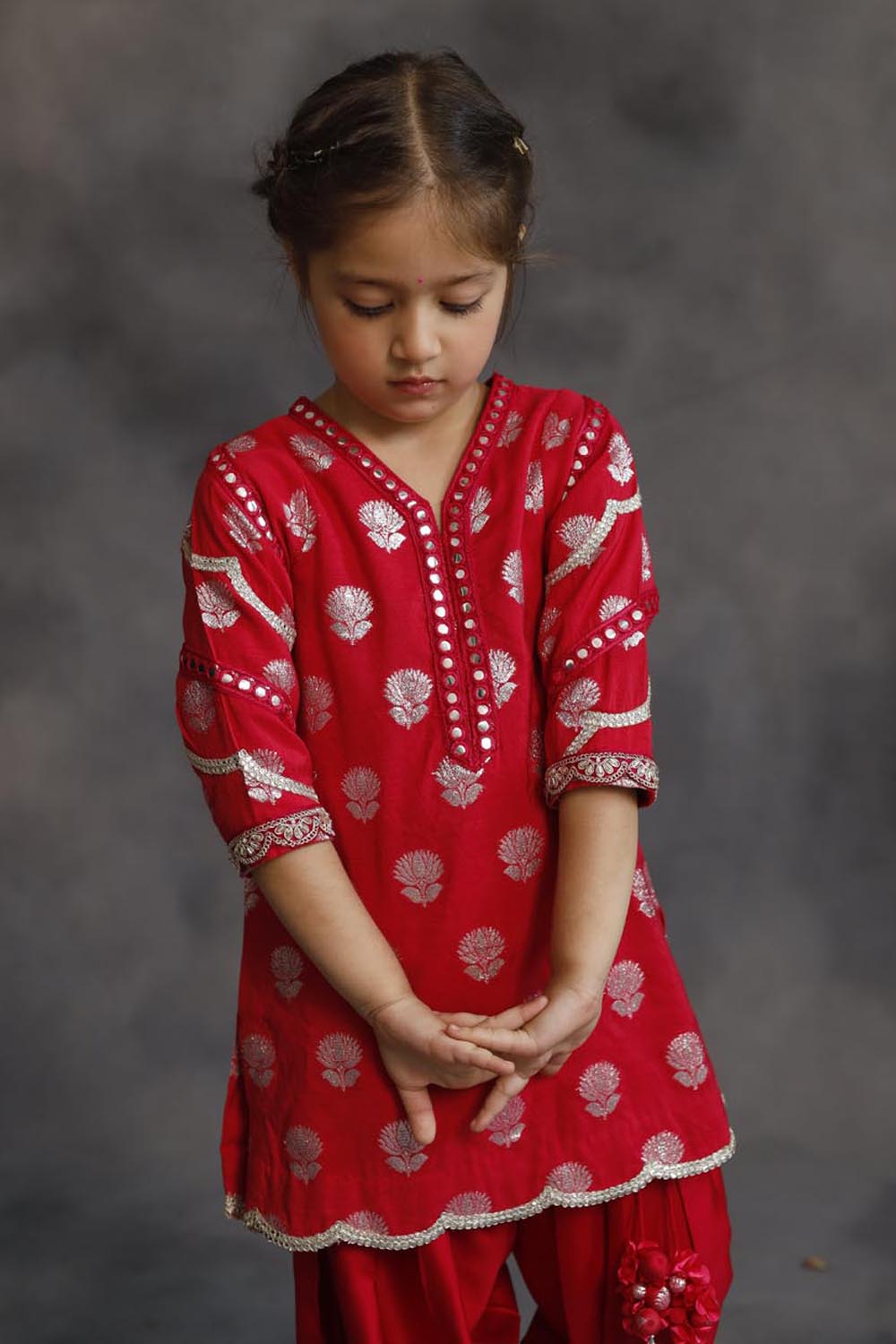 Rani Pink and Silver Kurta 3-Piece Set