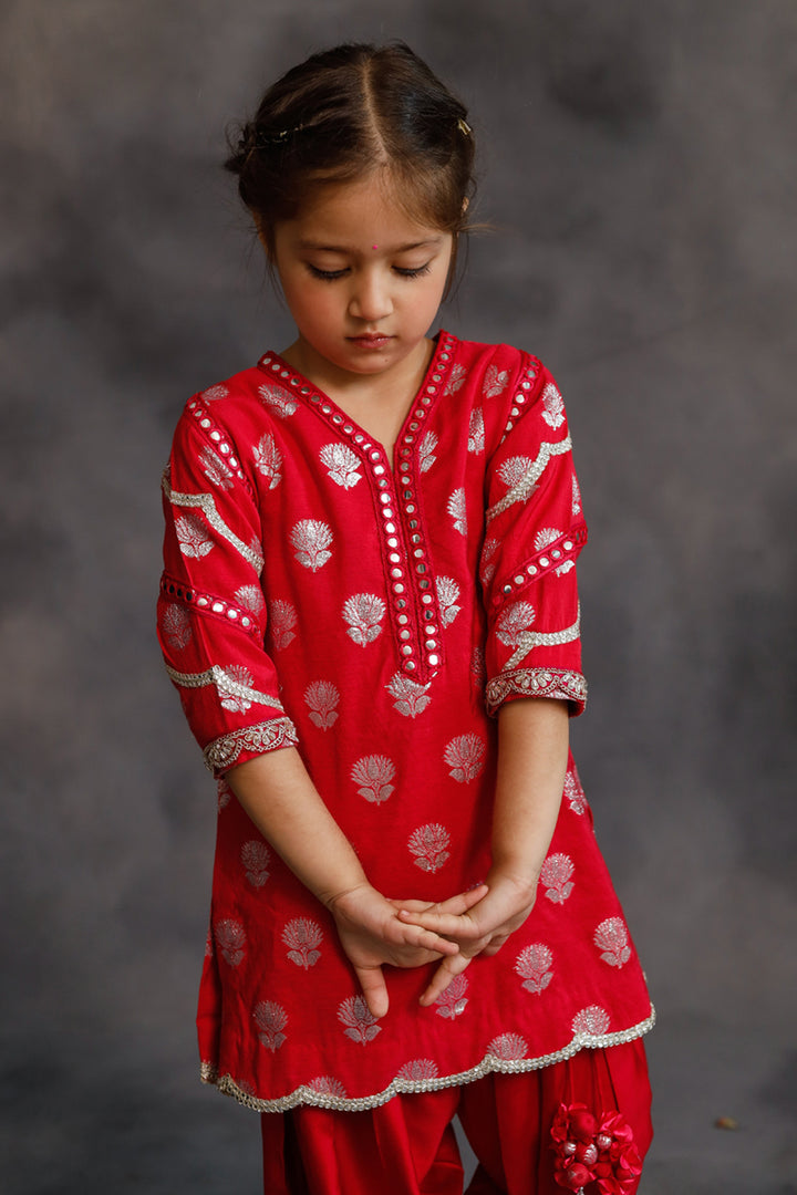 Rani Pink and Silver Kurta 3-Piece Set