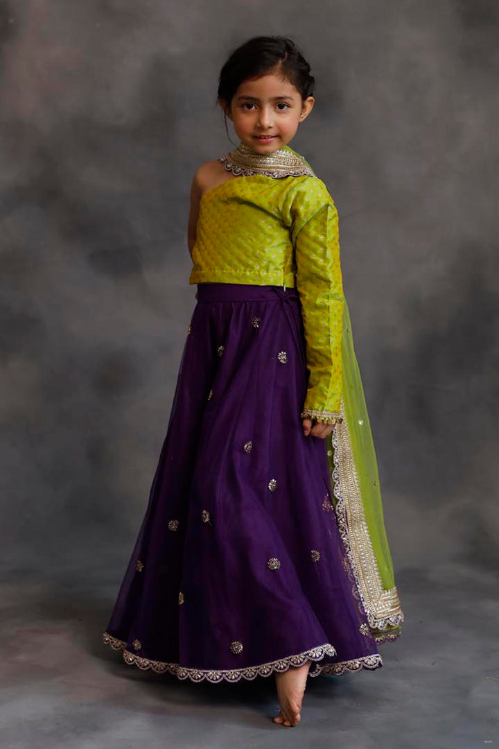 Lime Green and Purple Lehenga Set