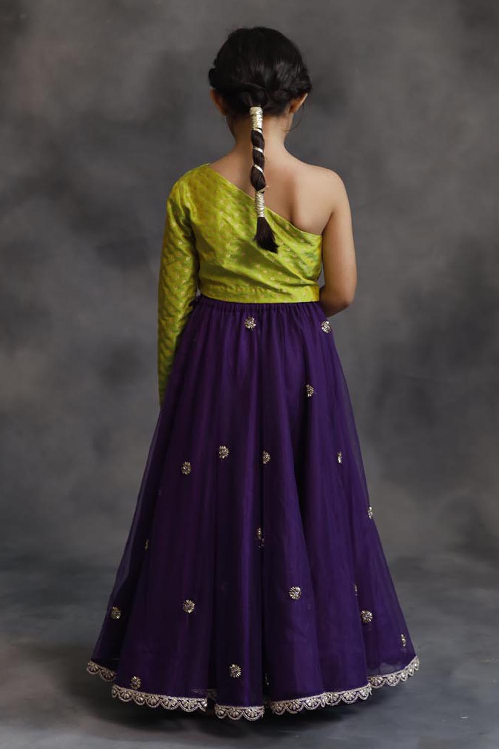 Lime Green and Purple Lehenga Set