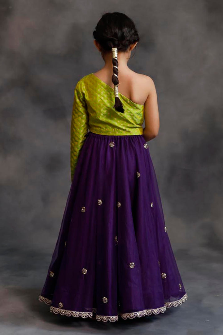 Lime Green and Purple Lehenga Set