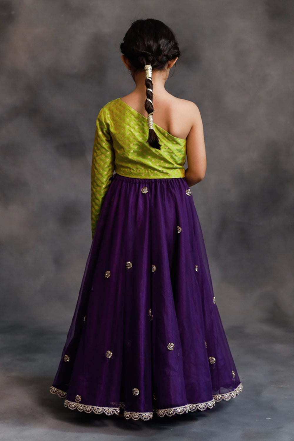 Lime Green and Purple Lehenga Set