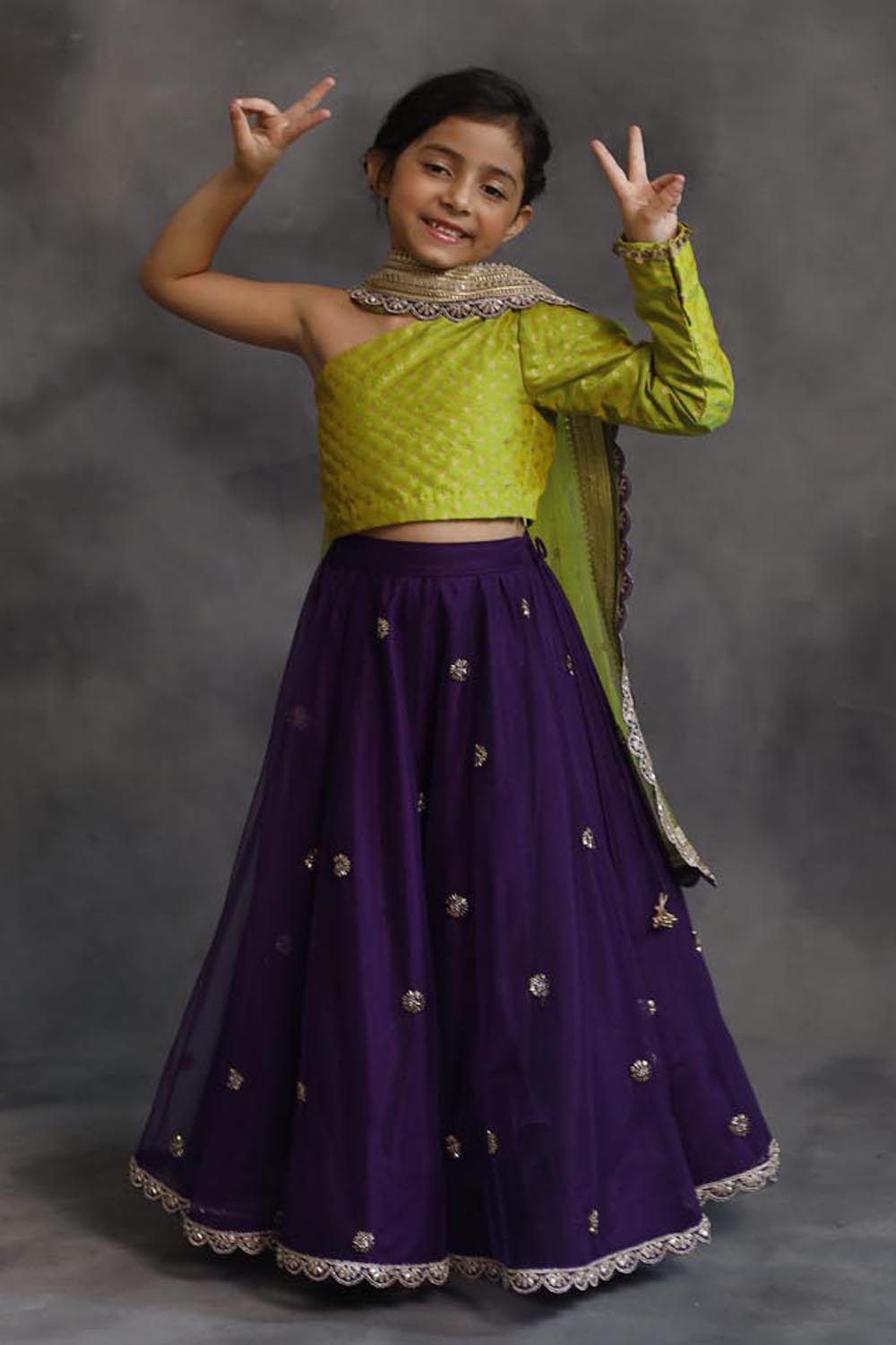 Lime Green and Purple Lehenga Set