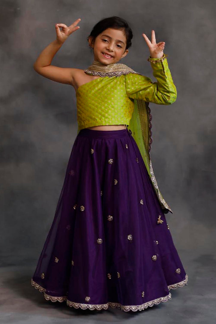 Lime Green and Purple Lehenga Set