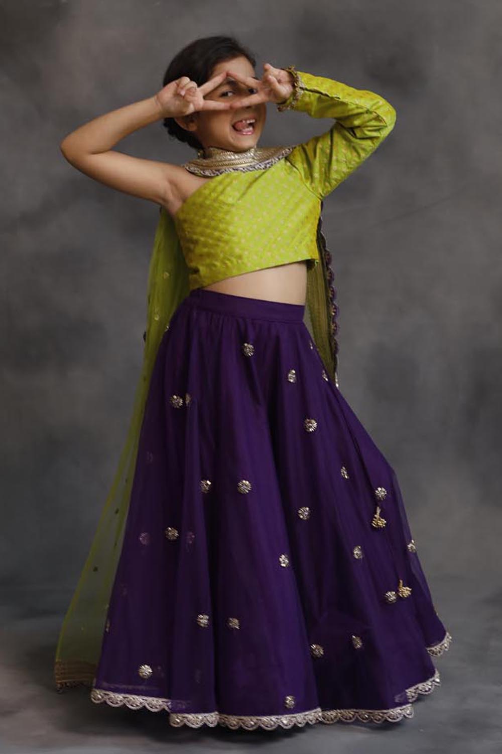 Lime Green and Purple Lehenga Set