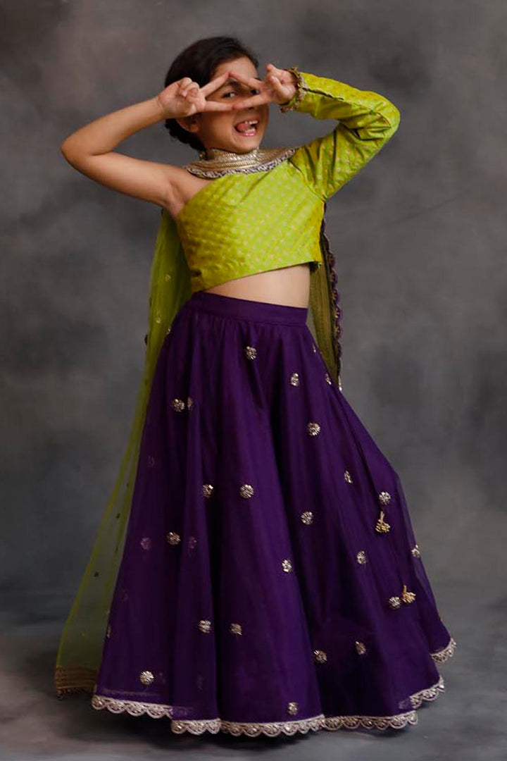 Lime Green and Purple Lehenga Set