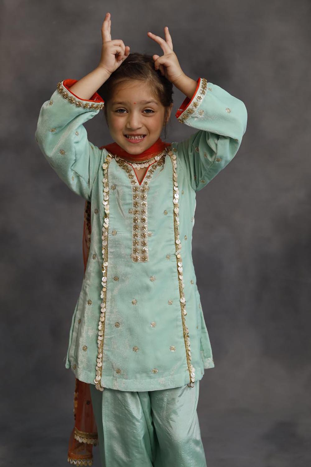Teal Velvet Kurta & Silk Pants Set