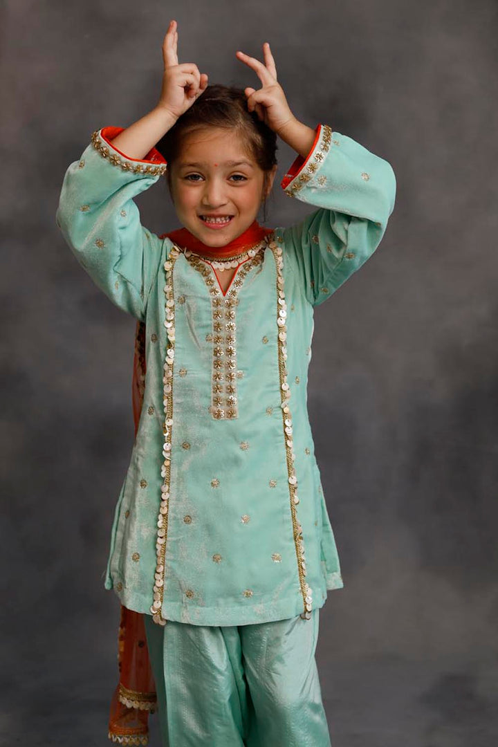 Teal Velvet Kurta & Silk Pants Set