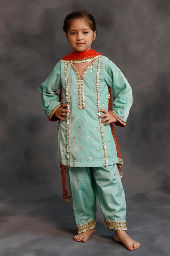 Teal Velvet Kurta & Silk Pants Set
