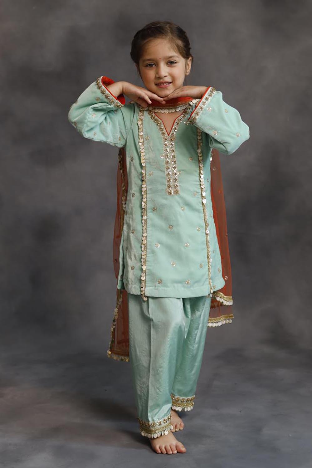 Teal Velvet Kurta & Silk Pants Set