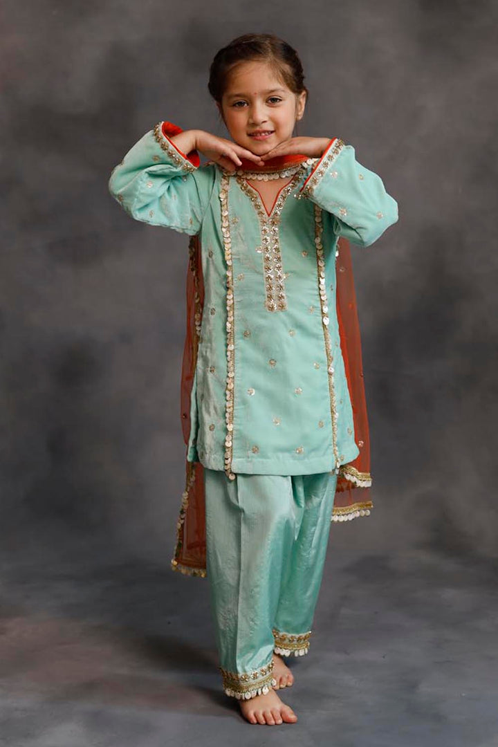 Teal Velvet Kurta & Silk Pants Set