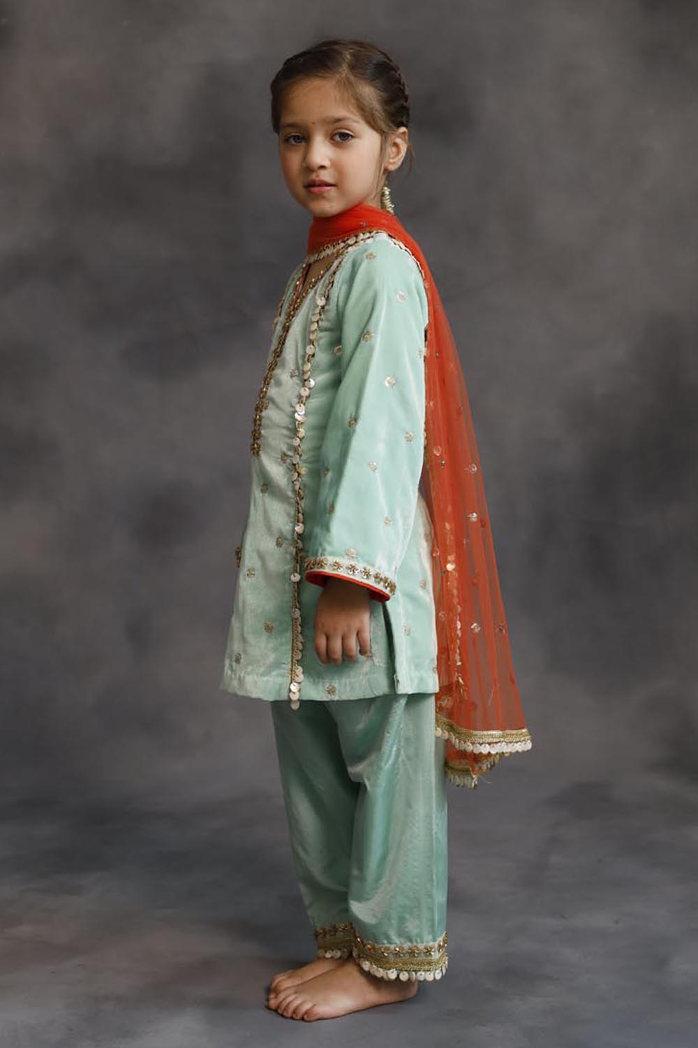 Teal Velvet Kurta & Silk Pants Set