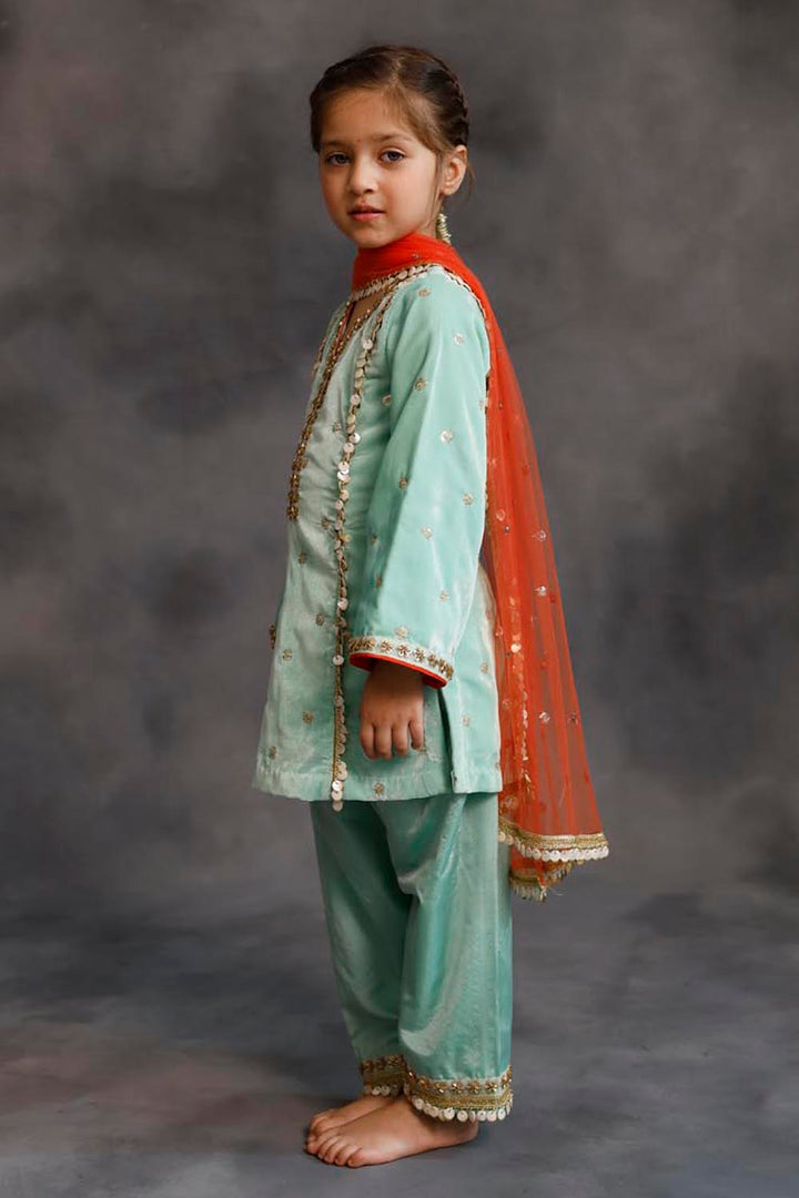 Teal Velvet Kurta & Silk Pants Set