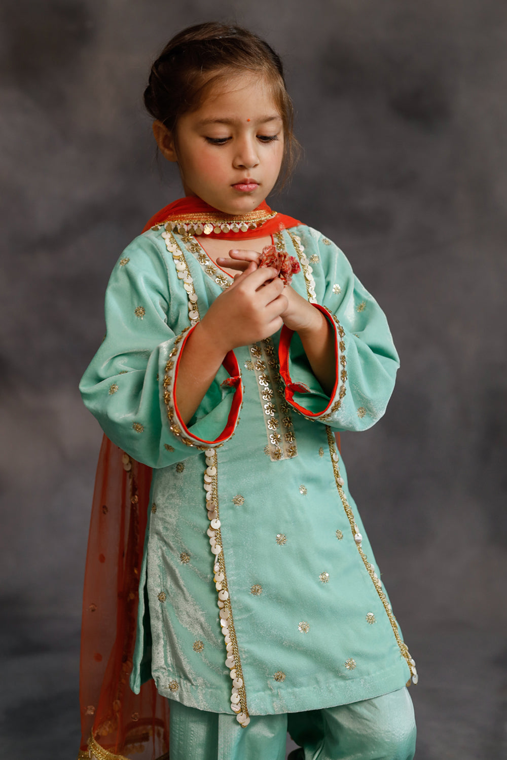 Teal Velvet Kurta & Silk Pants Set