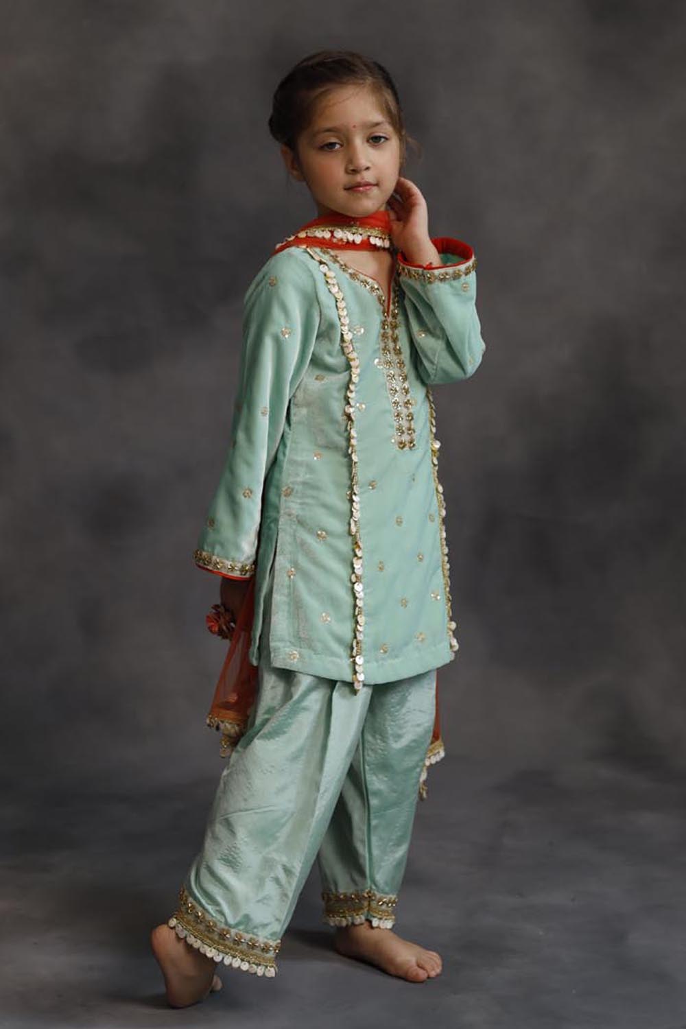 Teal Velvet Kurta & Silk Pants Set