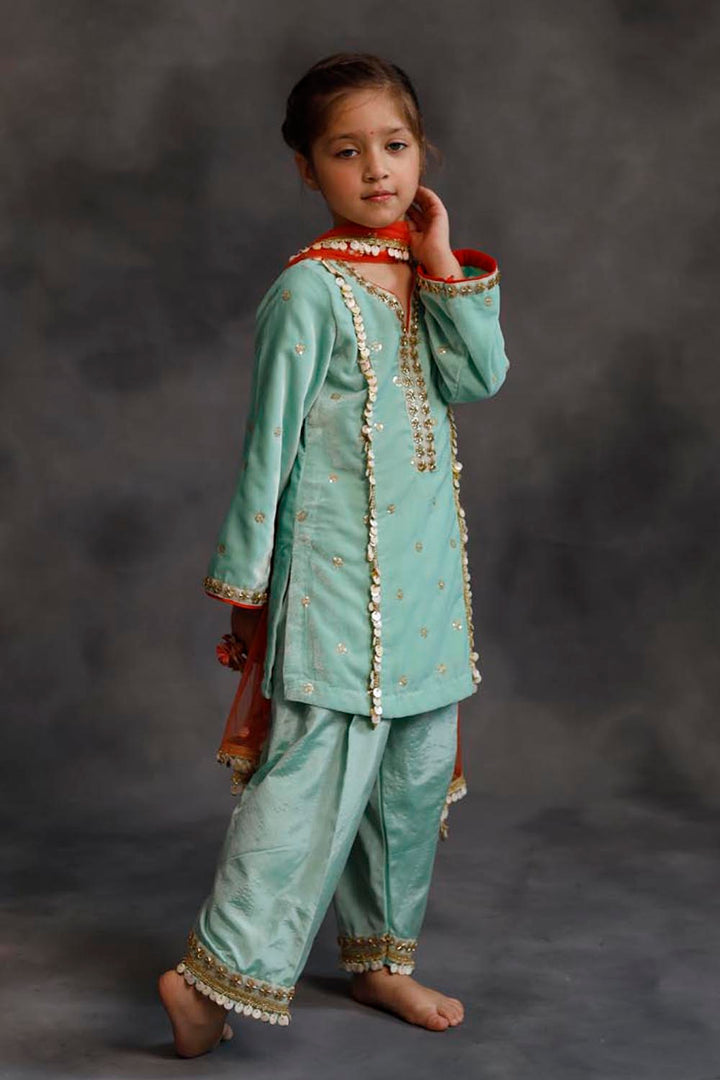 Teal Velvet Kurta & Silk Pants Set