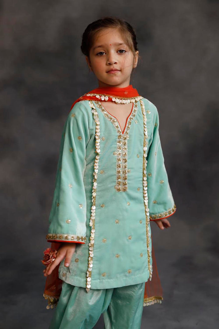 Teal Velvet Kurta & Silk Pants Set