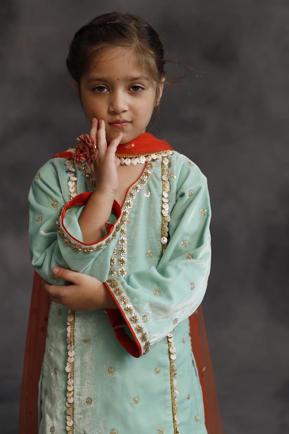 Teal Velvet Kurta & Silk Pants Set