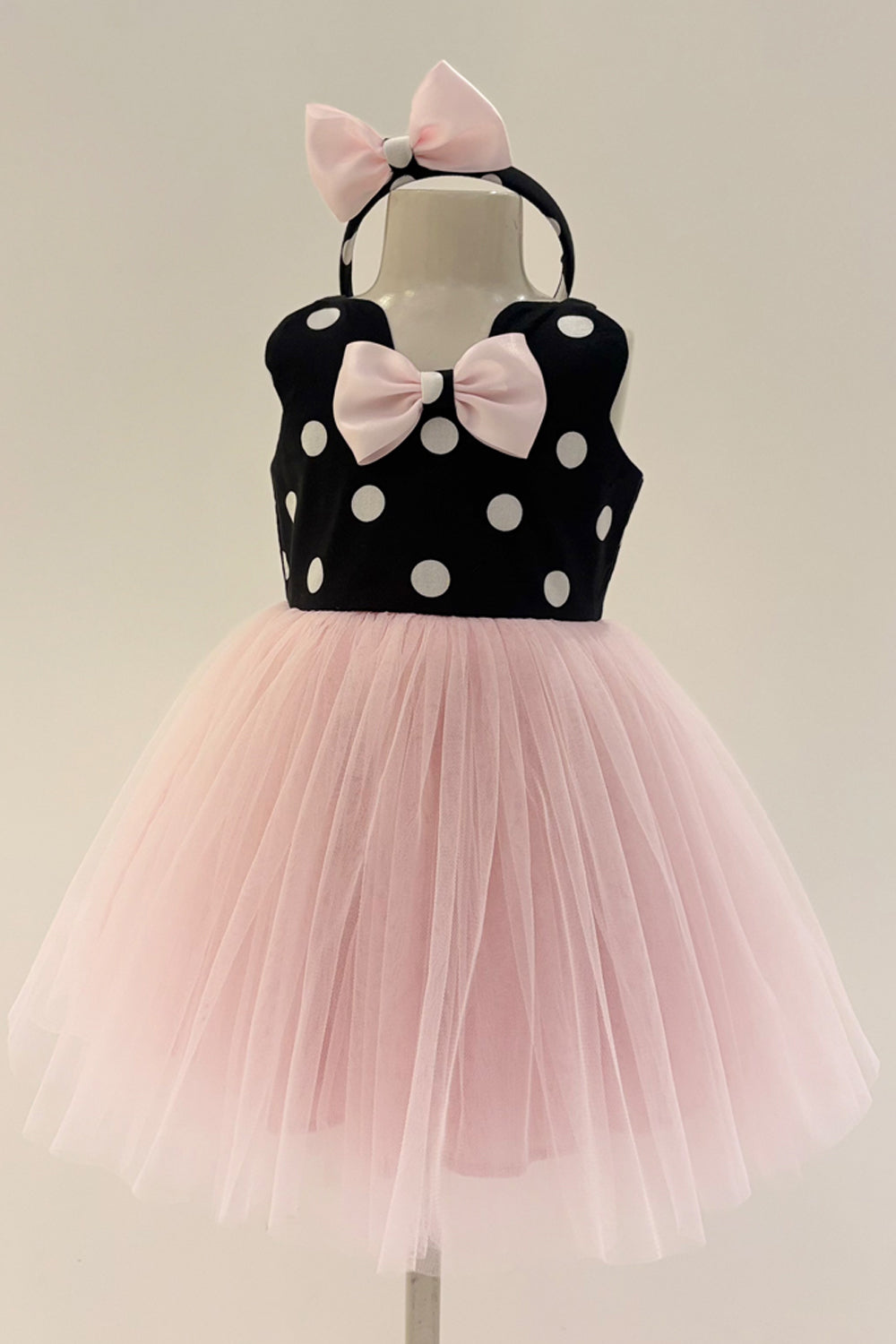 Minni mouse Pink, Black & White Polka Dress