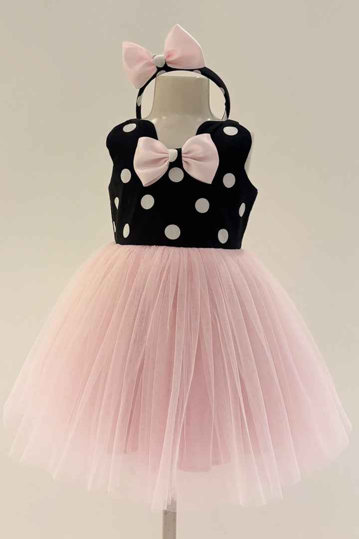 Minni mouse Pink, Black & White Polka Dress