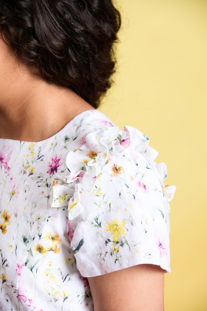 The Blossom Breeze Linen Crop Top and Skirt Set