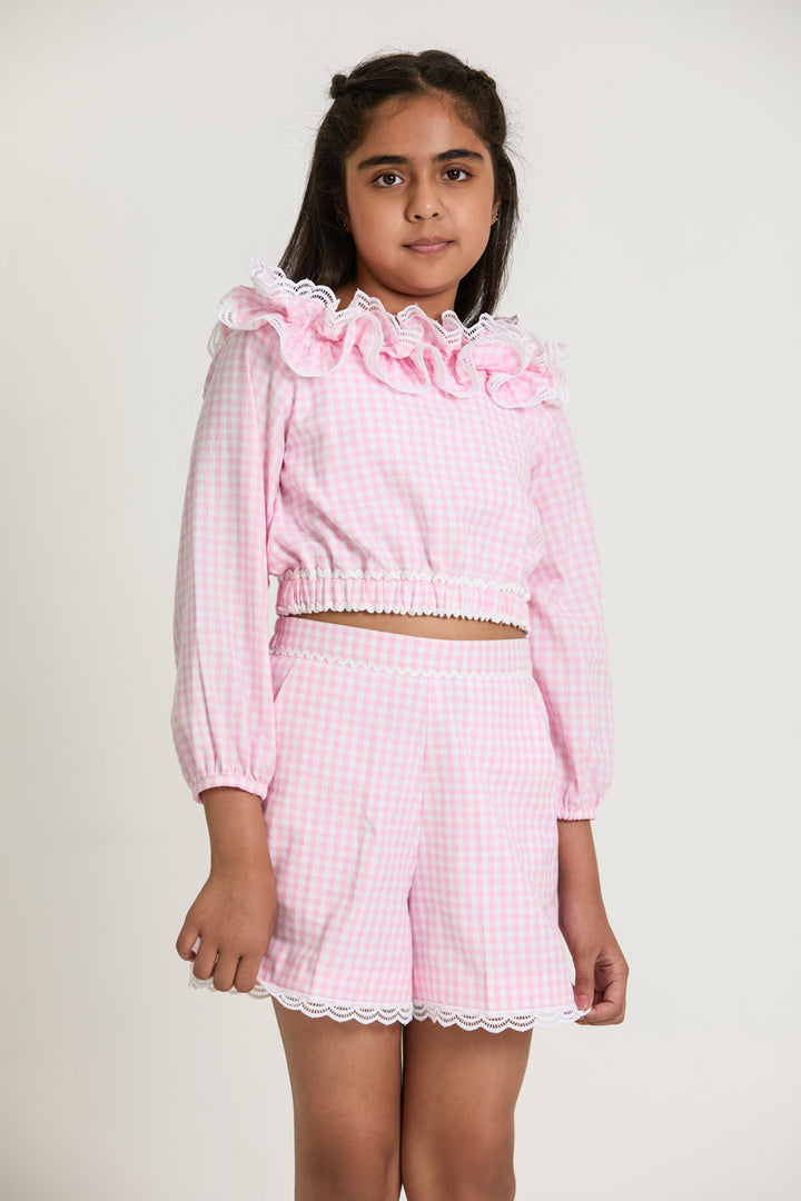 Gingham Check Shorts & Crop Top Set