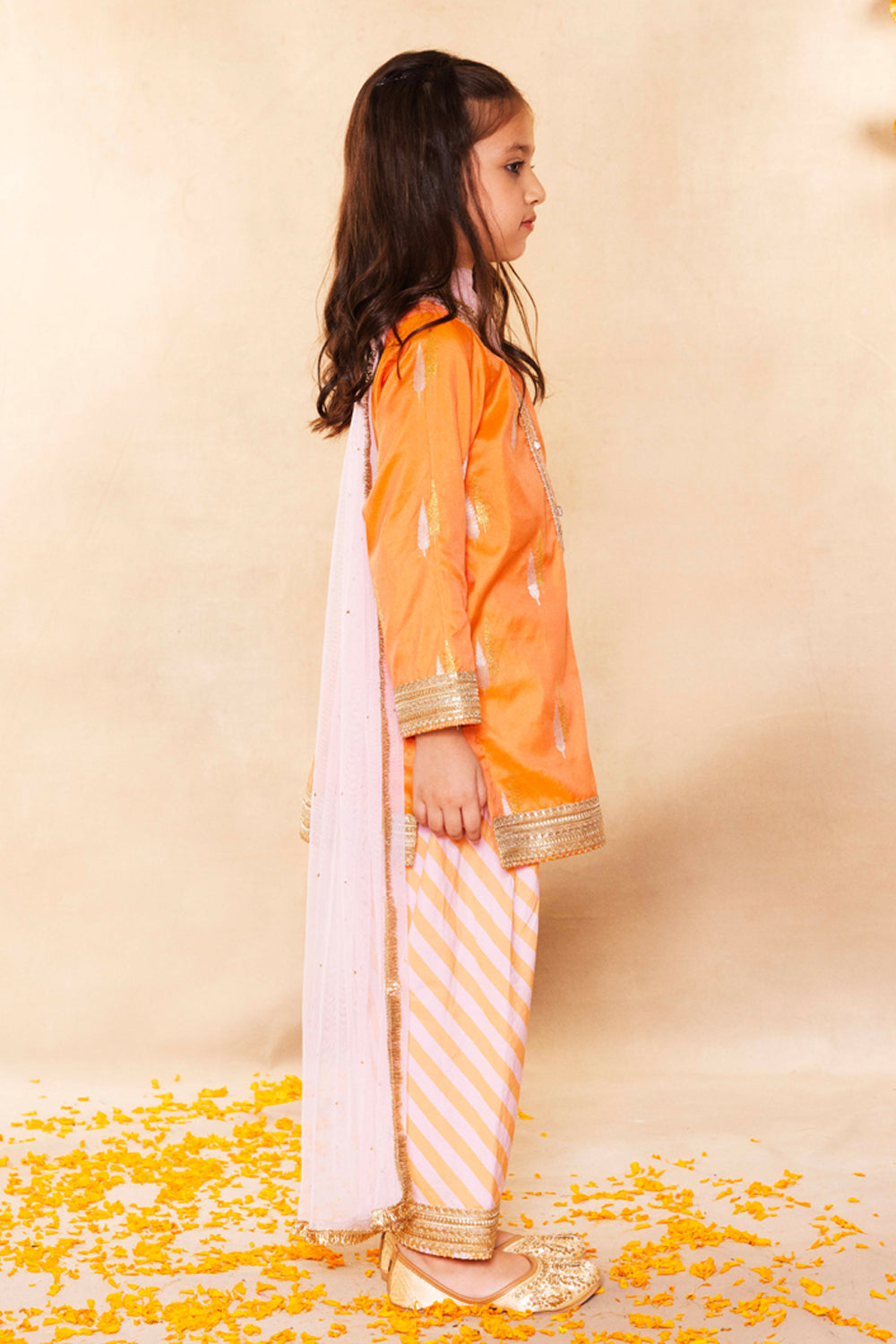 Peach Banarasi Booti Kurta With Farshi Salwar Set
