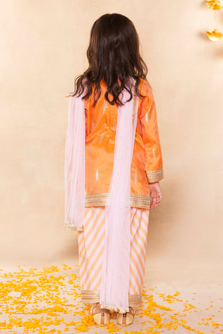Peach Banarasi Booti Kurta With Farshi Salwar Set