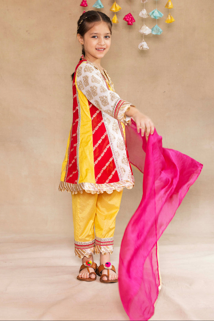 Multi Panelled Kurta With Tulip Salwar & Dupatta Set