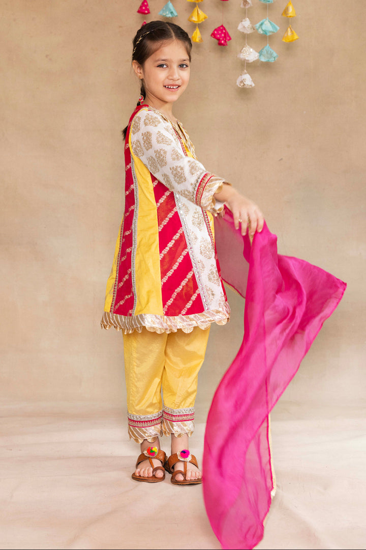 Multi Panelled Kurta With Tulip Salwar & Dupatta Set