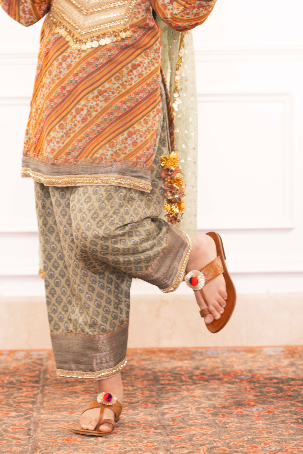 Royal Heritage Printed Kurta & Sage Green Salwar Set