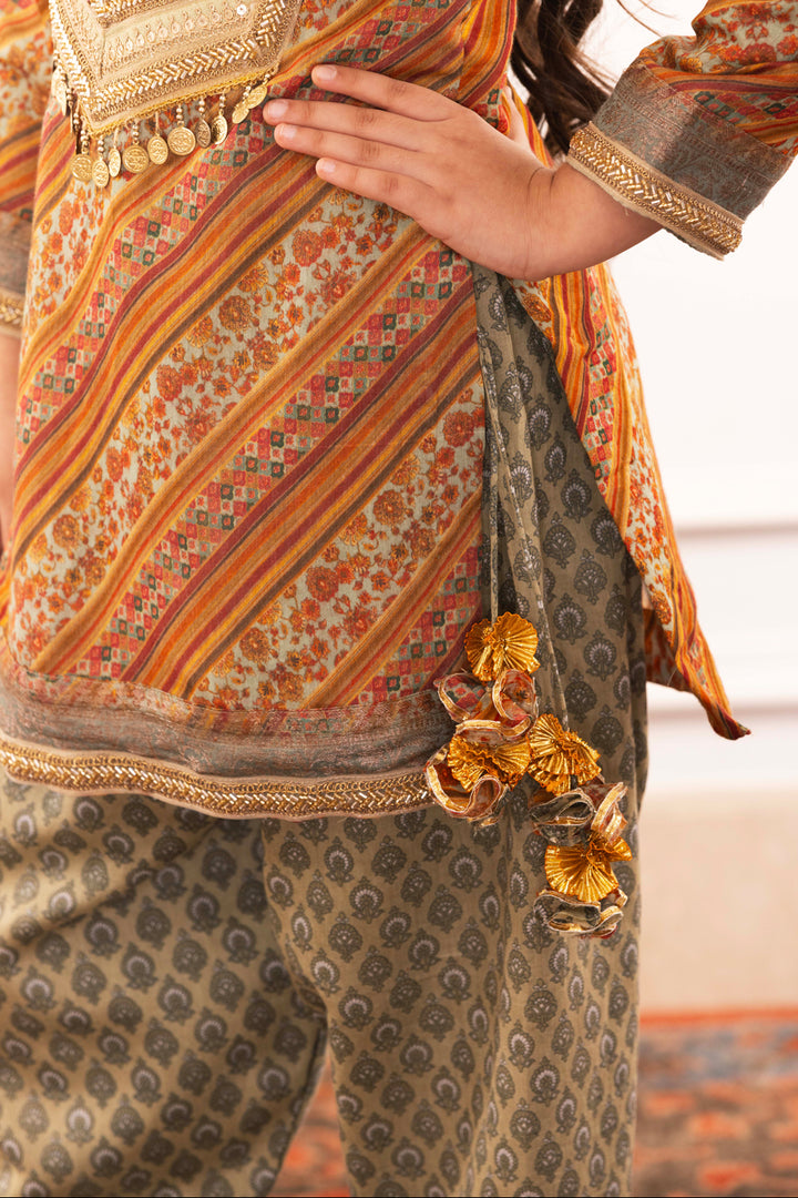 Royal Heritage Printed Kurta & Sage Green Salwar Set
