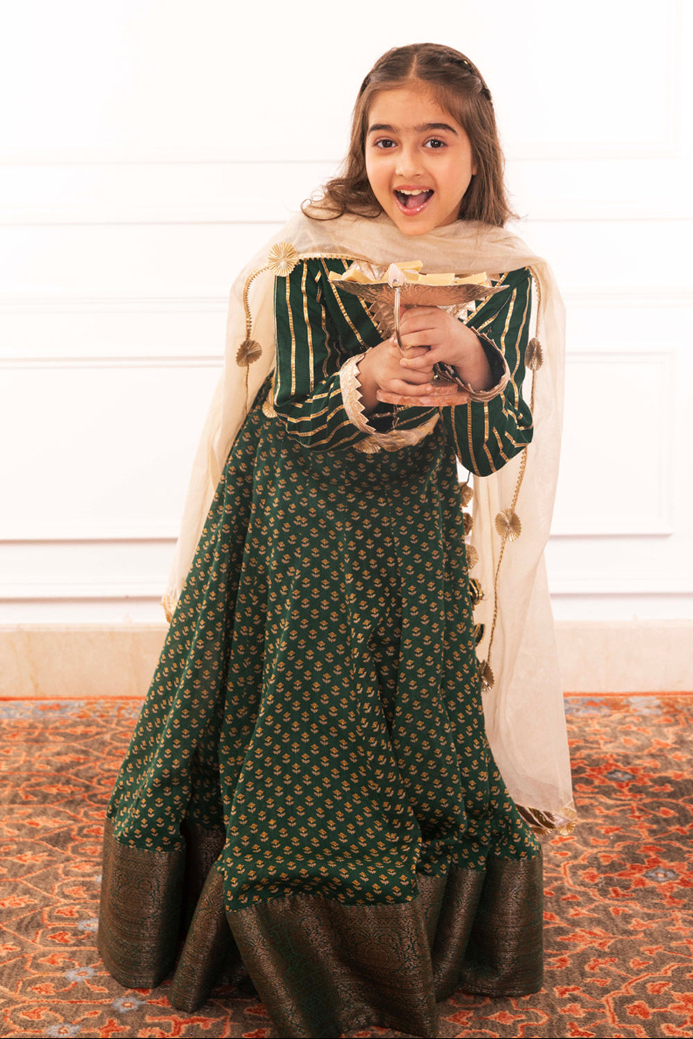 Forest Green Heritage Lehenga Set