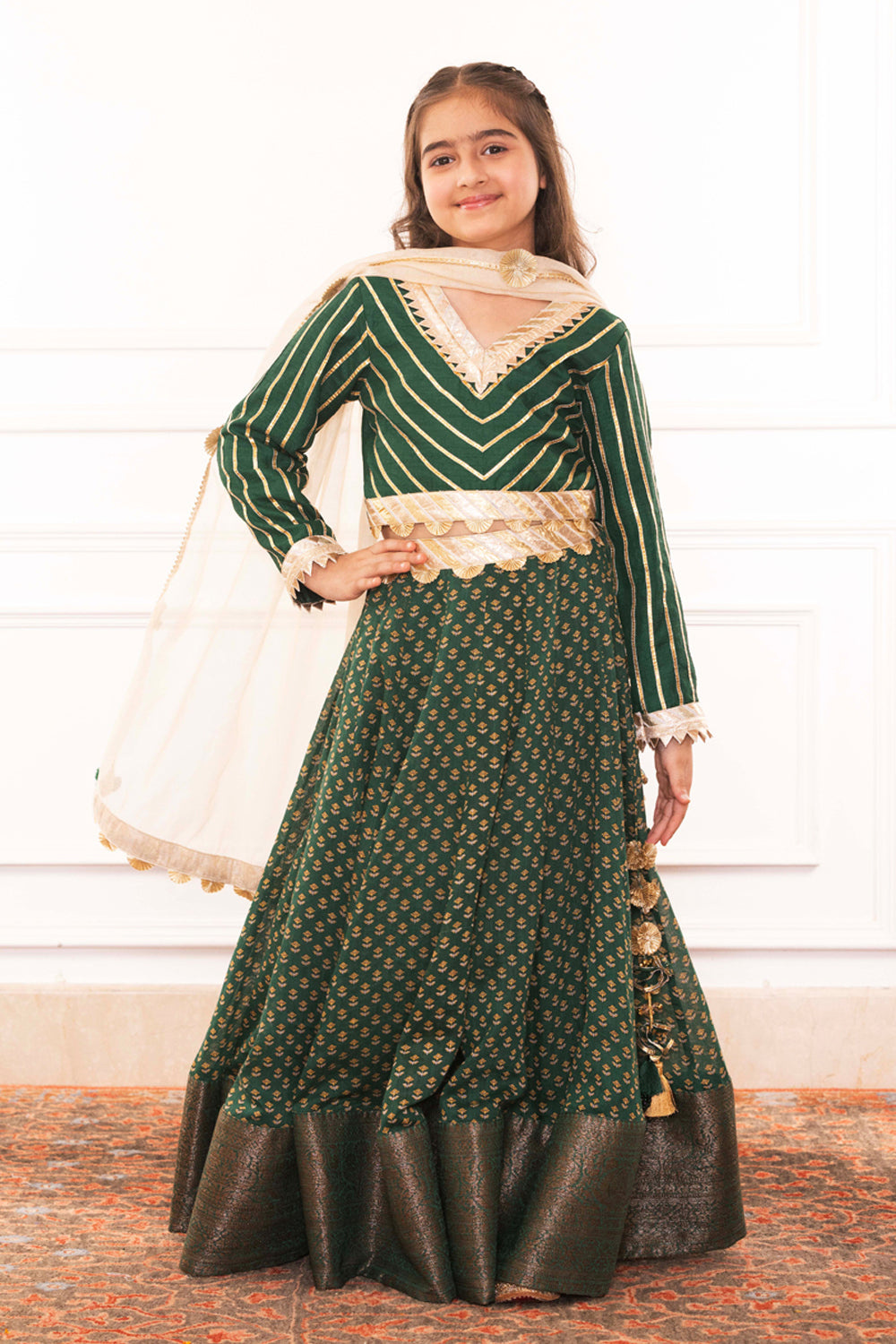 Forest Green Heritage Lehenga Set