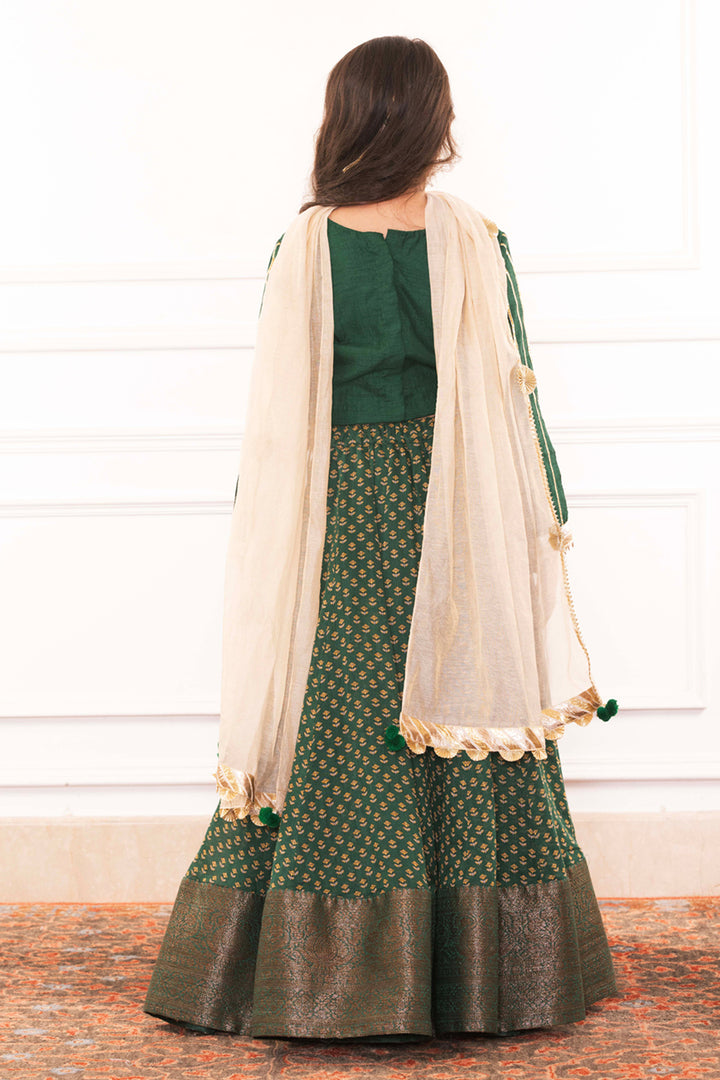 Forest Green Heritage Lehenga Set